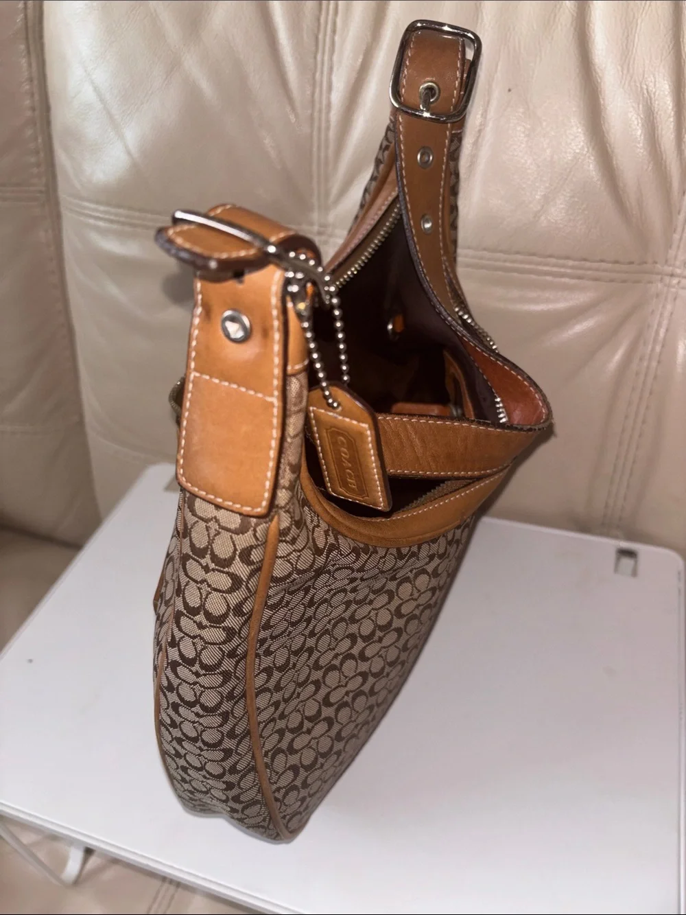 Coach Vintage Brown Signature Hobo with Tan Trim